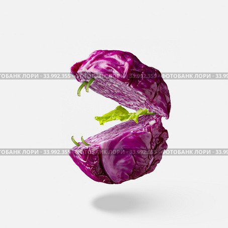 Сut purrple cabbage as a flying open creative mouth with teeth. Стоковое фото, фотограф Ярослав Данильченко / Фотобанк Лори
