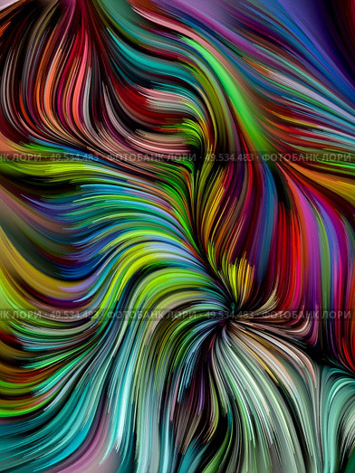 Swirling color paint on black background on subject of abstract art, dynamic design and creativity. Color Swirl series. Стоковое фото, агентство Ingram Publishing / Фотобанк Лори