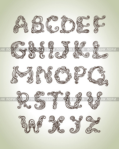 Swirly alphabet, vintage hand drawn doodle illustration	. Стоковая иллюстрация, агентство Ingram Publishing / Фотобанк Лори