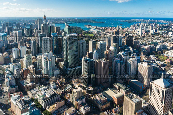 Sydney city aerial view. Sydney CBD, Central Business District from above. Sydney downtown top view. Стоковое фото, агентство Ingram Publishing / Фотобанк Лори