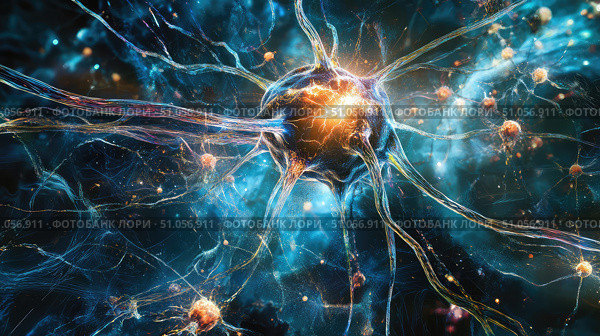 synapse stretching neuron ai generated. Стоковое AI-изображение, AI-художник Vectorwin / Фотобанк Лори