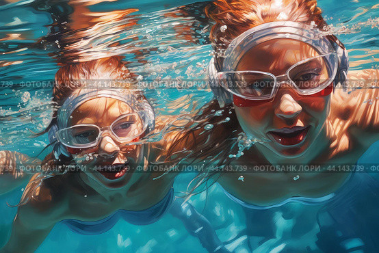 Synchronised swimming sport. Generate Ai. Стоковое AI-изображение, AI-художник Иван Рябоконь / Фотобанк Лори