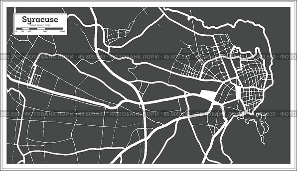 Syracuse Italy City Map in Black and White Color in Retro Style. Outline Map. Стоковая иллюстрация, иллюстратор Игорь Сорокин / Фотобанк Лори