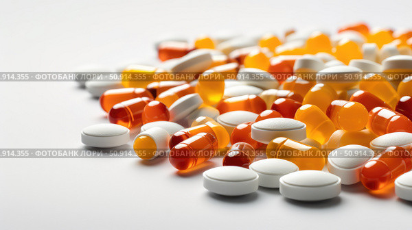 tablets pills white background ai generated. Стоковое AI-изображение, AI-художник Vectorwin / Фотобанк Лори