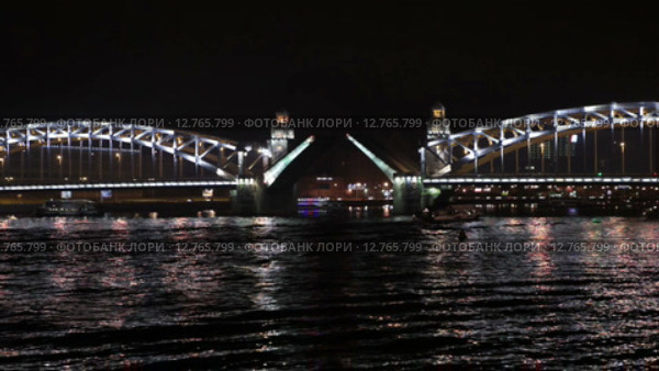Таймлапс открытия Большеохтинского моста. Река Нева, Санкт-Петербург (2015 год). Стоковое видео, видеограф Кекяляйнен Андрей / Фотобанк Лори