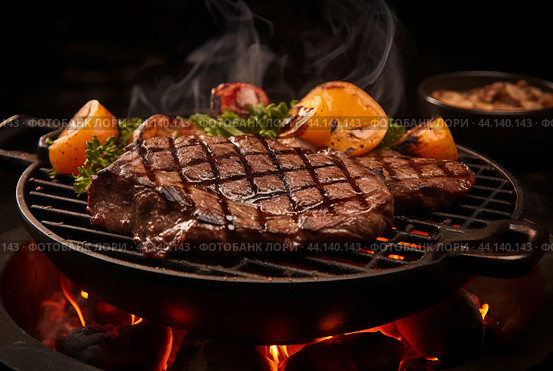 Tangy Sizzling steak grill with herbs. Generate ai. Стоковое AI-изображение, AI-художник Иван Рябоконь / Фотобанк Лори