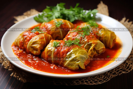 Tangy Stuffed cabbage rolls. Generate Ai. Стоковое AI-изображение, AI-художник Иван Рябоконь / Фотобанк Лори