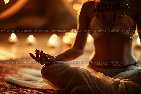 Tantra yoga secrets, woman meditation,Generative AI. Стоковое AI-изображение, AI-художник Анна Кривицкая / Фотобанк Лори