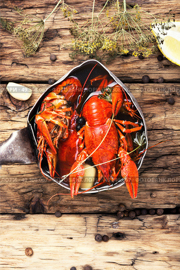 tasty seafood shellfish served in metal pot. boiled shellfish in pan. Стоковое фото, агентство Ingram Publishing / Фотобанк Лори