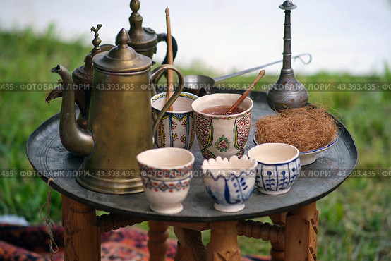 Tea ceremony table in traditional Arabic style. Стоковое фото, фотограф Андрей Журавлев / Фотобанк Лори