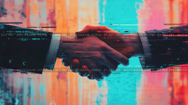 technology glitch-transitioning handshake ai generated. Стоковое AI-изображение, AI-художник Vectorwin / Фотобанк Лори