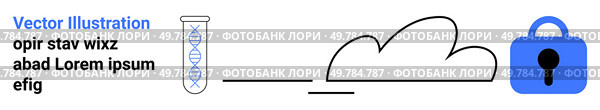 Test tube with DNA helix, connected to cloud icon and padlock, representing data security. Ideal for genetic research, cloud storage, data encryption, healthcare security, bioinformatics, cloud. DNA Helix in Test Tube with Cloud and Padlock Health Data Security Concept. Стоковая иллюстрация, агентство Ingram Publishing / Фотобанк Лори