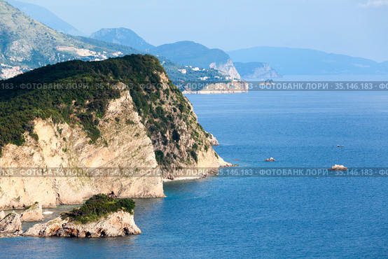 The attractive Island Sveti Nikola popularly named Hawaii near Budva, is one of the top attractions of Budva Riviera. Montenegro (2016 год). Стоковое фото, фотограф Кекяляйнен Андрей / Фотобанк Лори