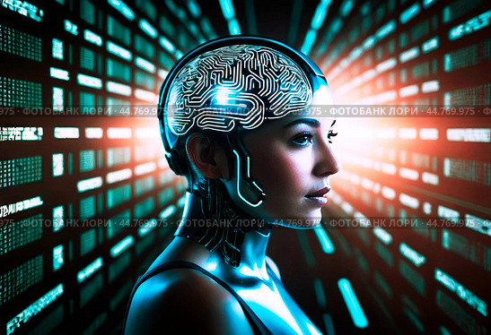 The concept of high technology development, artificial intelligence, super brain, robotics development,The concept of high technology development, artificial intelligence, super brain, robotics development,The concept of high technology development, artificial intelligence, super brain, robotics development,Концепция развития высоких технологий,исскуственный интелект,супер мозг,развитие робототехники. Стоковое AI-изображение, AI-художник Миронов Павел / Фотобанк Лори