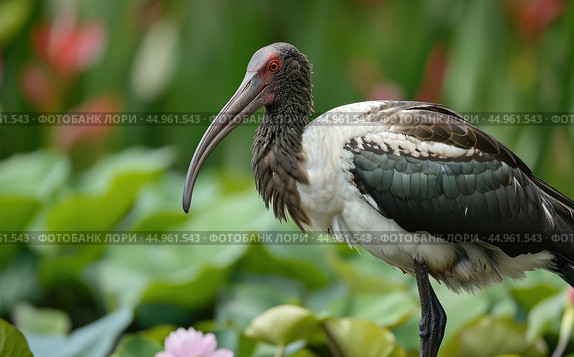 The exquisite details of the Northern Bald Ibis. Стоковое AI-изображение, AI-художник Veniamin Kraskov / Фотобанк Лори