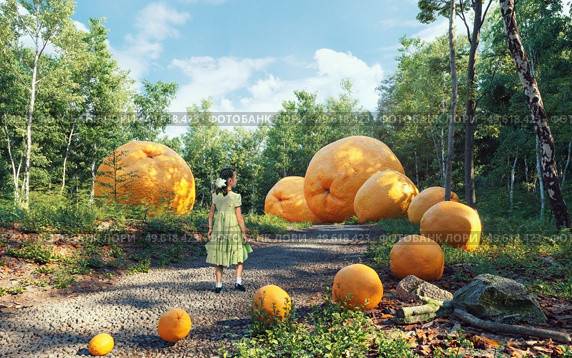 the girl in the wonder forest. Photo and 3d compilation illustration. Стоковое фото, агентство Ingram Publishing / Фотобанк Лори