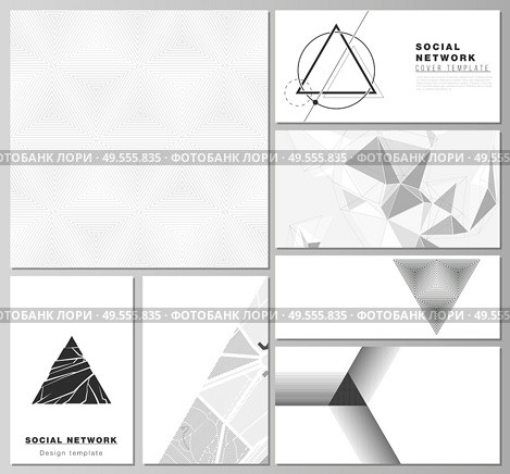 The minimalistic abstract vector illustration layouts of modern social network mockups in popular formats. Abstract geometric triangle design background using different triangular style patterns. The minimalistic abstract vector illustration layouts of modern social network mockups in popular formats. Abstract geometric triangle design background using different triangular style patterns. Стоковая иллюстрация, агентство Ingram Publishing / Фотобанк Лори