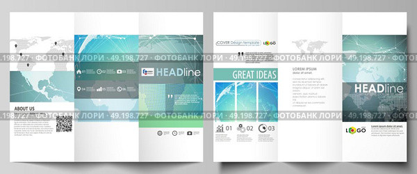 The minimalistic abstract vector illustration of editable layout of two creative tri-fold brochure covers design business templates. Chemistry pattern, molecule structure, geometric design background.. The minimalistic abstract vector illustration of the editable layout of two creative tri-fold brochure covers design business templates. Chemistry pattern, molecule structure, geometric design background. Стоковая иллюстрация, агентство Ingram Publishing / Фотобанк Лори