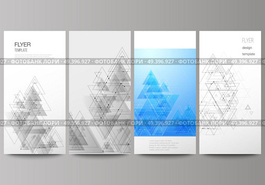 The minimalistic abstract vector layout of four modern vertical banners, flyers design business templates. Polygonal background with triangles, connecting dots and lines. Connection structure.. The minimalistic abstract editable vector layout of four modern vertical banners, flyers design business templates. Polygonal background with triangles, connecting dots and lines. Connection structure. Стоковая иллюстрация, агентство Ingram Publishing / Фотобанк Лори