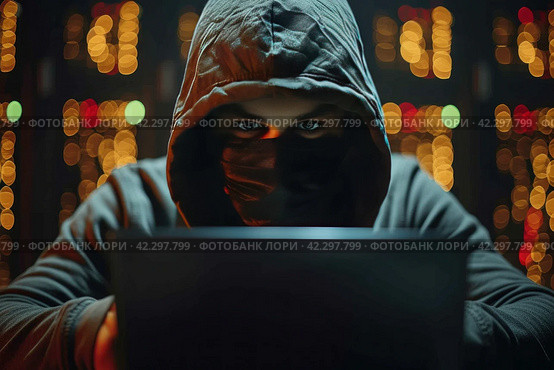 The Threat of Internet Fraud and Cybercrime: The Dangers of the Dark Web and Data Theft. Стоковое AI-изображение, AI-художник Юрий Поздников / Фотобанк Лори