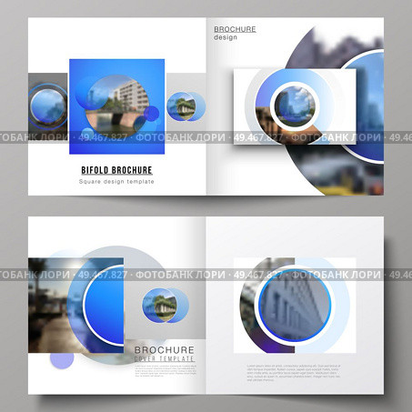 The vector illustration of the editable layout of two covers templates for square design bifold brochure, magazine, flyer, booklet. Creative modern blue background with circles and round shapes. The vector illustration of the editable layout of two covers templates for square design bifold brochure, magazine, flyer, booklet. Creative modern blue background with circles and round shapes. Стоковая иллюстрация, агентство Ingram Publishing / Фотобанк Лори