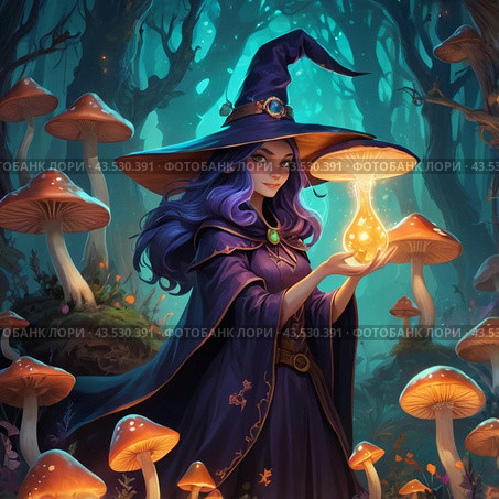 The Witch of Whimsy Woods. Стоковое AI-изображение, AI-художник Алексей Сабадырь / Фотобанк Лори
