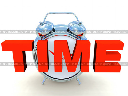 the word time,alarrm clock in the back ground. Стоковое фото, фотограф daniel guffanti / Smarterpix / Фотобанк Лори