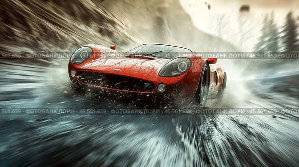 This high-octane image captures the raw power and speed of a race car in action. Стоковое AI-изображение, AI-художник Ярославский Максим / Фотобанк Лори