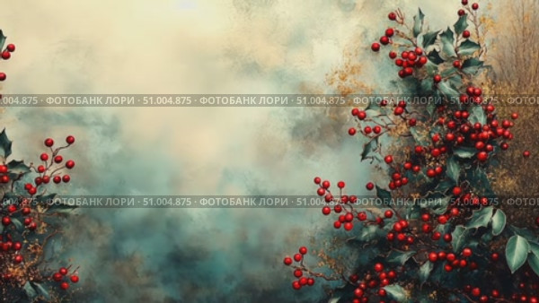 This peaceful winter landscape features vibrant red berries amidst a misty backdrop, capturing the tranquil beauty and essence of the season. Стоковое AI-видео, аниматор Данила Большаков / Фотобанк Лори