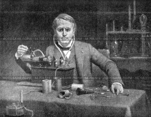Thomas Alva Edison, 1847 - 1931, American inventor and entrepreneur, illustration from Plutarch of the 19 century, St. Petersburg, Russia, 1902-1903. Стоковое фото, фотограф Константин Тимофеев / Фотобанк Лори
