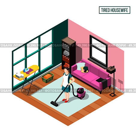 Tired Housewife Isometric Composition. Стоковая иллюстрация, агентство Ingram Publishing / Фотобанк Лори