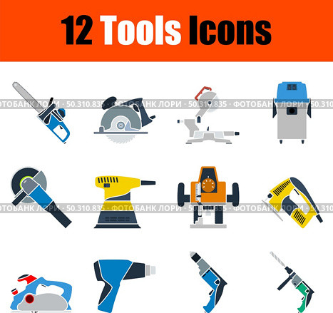 Tools Icon Set. Flat Design. Fully editable vector illustration. Text expanded. Стоковая иллюстрация, агентство Ingram Publishing / Фотобанк Лори