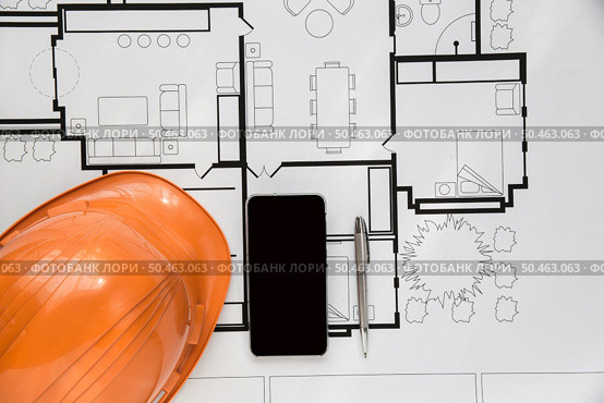Top view engineer plan on wood background. Стоковое фото, агентство Ingram Publishing / Фотобанк Лори