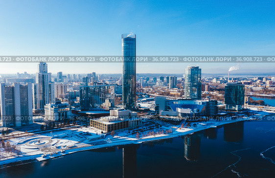 Top view panorama of Yekaterinburg city center. View from above. Russia (2021 год). Стоковое фото, фотограф Евгений Ткачёв / Фотобанк Лори