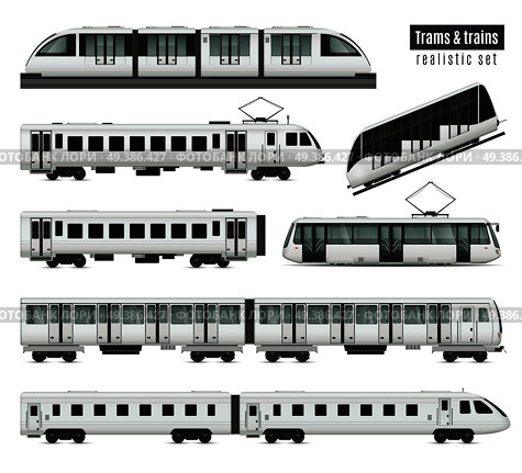 Trams And Trains Set. Стоковая иллюстрация, агентство Ingram Publishing / Фотобанк Лори
