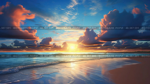 tranquil sunburst blue ai generated. Стоковое AI-изображение, AI-художник Vectorwin / Фотобанк Лори