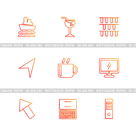 travel , celebration , summer , directions , coffee , toffee , candy , medal , play , internet,  downloading , ic , icon, vector, design,  flat,  collection, style, creative,  icons. Стоковая иллюстрация, агентство Ingram Publishing / Фотобанк Лори