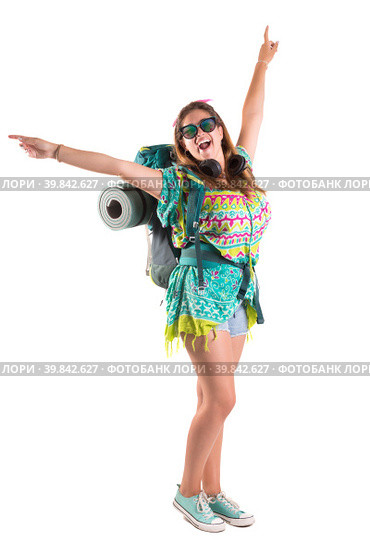 Traveling girl with backpack. Стоковое фото, фотограф Luis Louro / PantherMedia / Фотобанк Лори