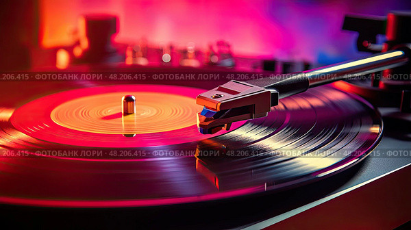 turntable retrowave sun ai generated. Стоковое AI-изображение, AI-художник Vectorwin / Фотобанк Лори