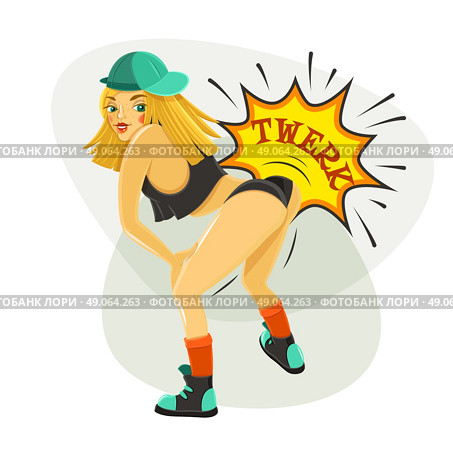 Twerk Dancer Sexy Girl flat icon. Young beautiful sexy girl in provocative trendy twerk dance  squatting pose flat pictogram poster abstract vector illustration . Стоковая иллюстрация, агентство Ingram Publishing / Фотобанк Лори