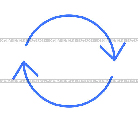 Two blue arrows forming a circle. Ideal for themes of recycling, process, continuous improvement, refresh, and repetition. Simple, clean, modern style.. Blue Circular Arrows Indicating Continuous Refresh or Repeat Process in Minimalistic Design. Стоковая иллюстрация, агентство Ingram Publishing / Фотобанк Лори