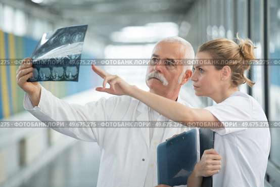 two doctors analyzing brain xrays on computer. Стоковое фото, агентство Ingram Publishing / Фотобанк Лори