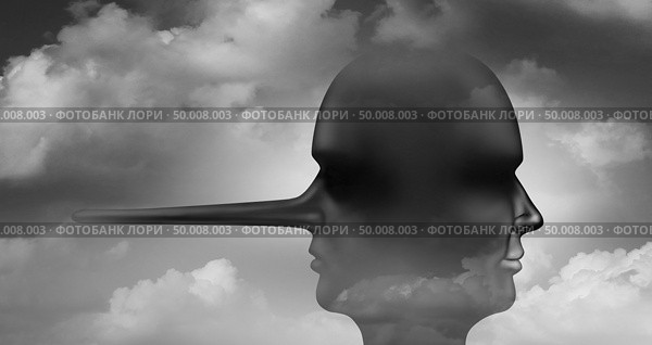 Two faced person as an abstract concept for deceit and deceitfulness psychology as contrasting heads of an honest and dishonest side in a 3D illustration style. Стоковое фото, агентство Ingram Publishing / Фотобанк Лори