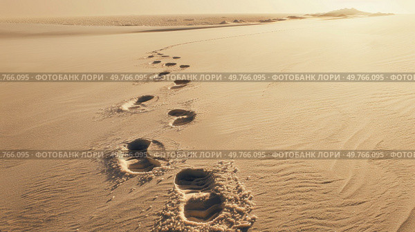 Two footprints imprinted in the sandy desert landscape.. Two Footprints in the Desert Sand. Стоковое фото, агентство Ingram Publishing / Фотобанк Лори