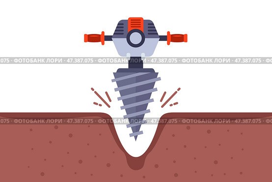 Two-handed iron drill for digging a hole in the ground. Стоковая иллюстрация, иллюстратор Вячеслав Беспутин / Фотобанк Лори
