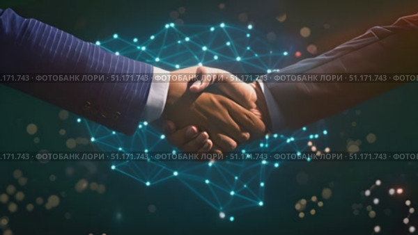 Two professionals shake hands, symbolizing a new partnership founded on innovative technology. Стоковое AI-видео, аниматор Данила Большаков / Фотобанк Лори