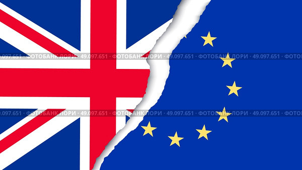 Two torn flags - EU and UK. Brexit concept. Vector. Стоковое фото, агентство Ingram Publishing / Фотобанк Лори