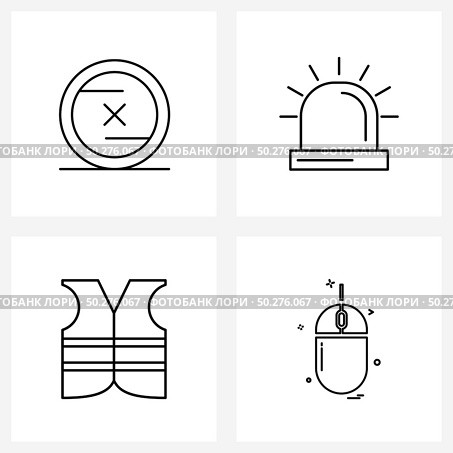 UI Set of 4 Basic Line Icons of cancel; safety; circle; light; vest Vector Illustration. Стоковая иллюстрация, агентство Ingram Publishing / Фотобанк Лори