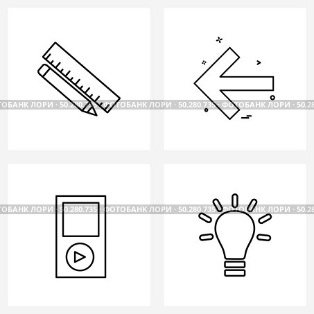 UI Set of 4 Basic Line Icons of scale, bulb, arrow, left, light bulb Vector Illustration. Стоковая иллюстрация, агентство Ingram Publishing / Фотобанк Лори