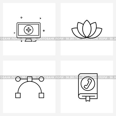 UI Set of 4 Basic Line Icons of screen, tool, monitor screen, beach, contact book Vector Illustration. Стоковая иллюстрация, агентство Ingram Publishing / Фотобанк Лори